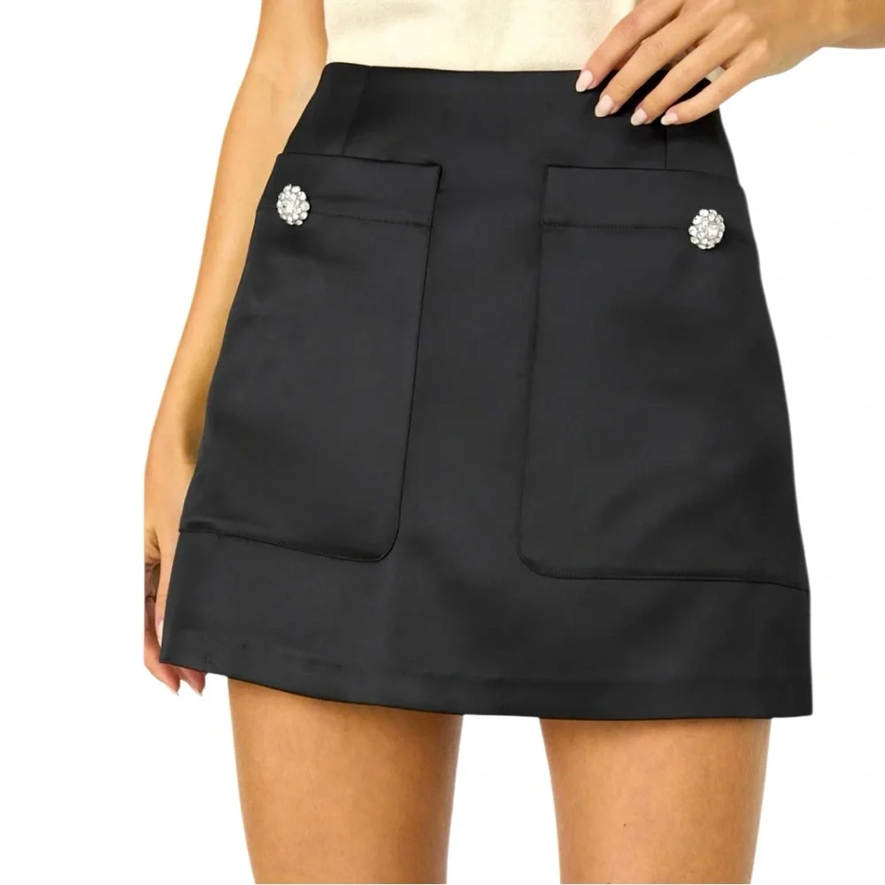 French Connection - Carey Embellished Satin Miniskirt Black NWT Size 12